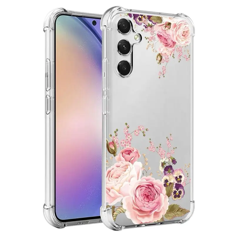 Ueokeird Phone Case for Galaxy A54 5G Case Samsung A54 5G SM-A546U Case Girls Women Slim Shockproof Clear Floral Pattern Soft Flexible TPU Protective Cover for Samsung Galaxy A54 5G (Rose Flower)