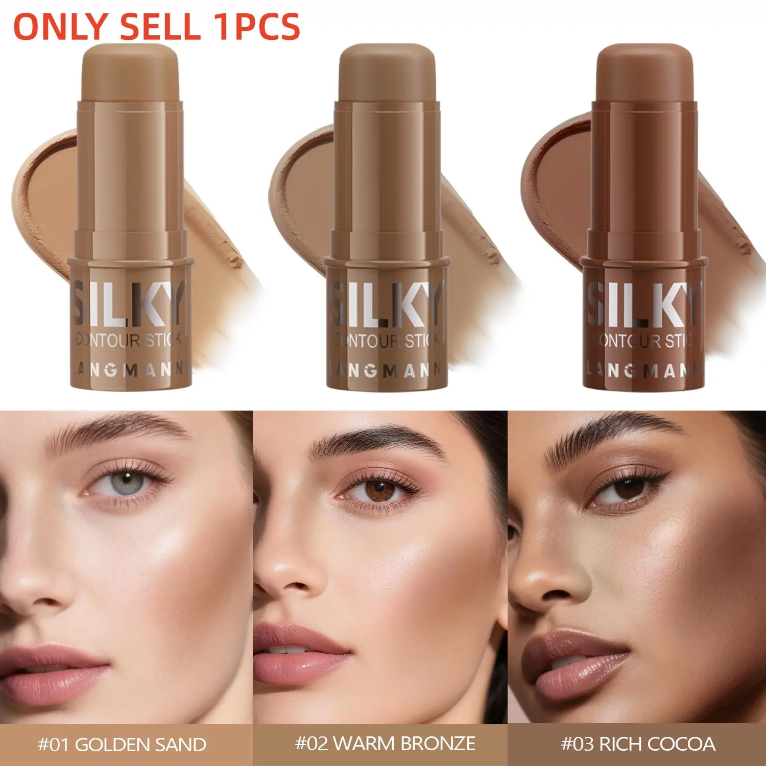 Three-Color Highlighter Concealer Stick, Brightening Contour Shadow Stick, Sculpting Face Primer, Multifunctional Eye Liner Highlighter, Cosmetic, Bronzer