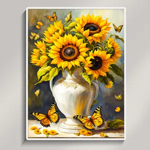 5D Sunflower Flower Diamond Painting Vase Still Life Picture Diamond Mosaic Inlay Suitable for Home Wall Decoration, Adult Hobby Beginner Handmade Gift 30x40cm/11.81x15.75inch