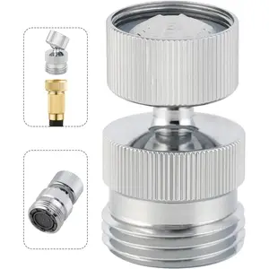 Swivel Faucet Adapter Kit, Solid Brass 3/4" Garden Hose Adapter with Aerator, 360  Kitchen Sink Faucet Aerator Adapter for Female and Male to Male, Chrome