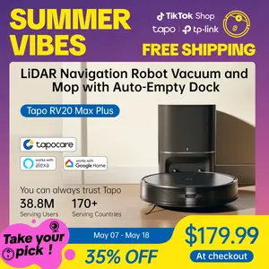 [Summervibes] Tapo RV20 Max Plus Ultra-Slim Robot Vacuum and Mop with 5300Pa Suction, MagSLIM LiDAR Navigation, Auto-Empty Dock, 97% Dust Pickup, Alexa & Google Home Compatible - Deep Cleaning Machine Deep Cleaning Machine Automatic Wireless