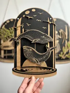 Sunset Whales Curiosity Dome: Layered Wood