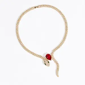 Titanium Steel Vintage Snake Necklace Set with Cubic Zirconia