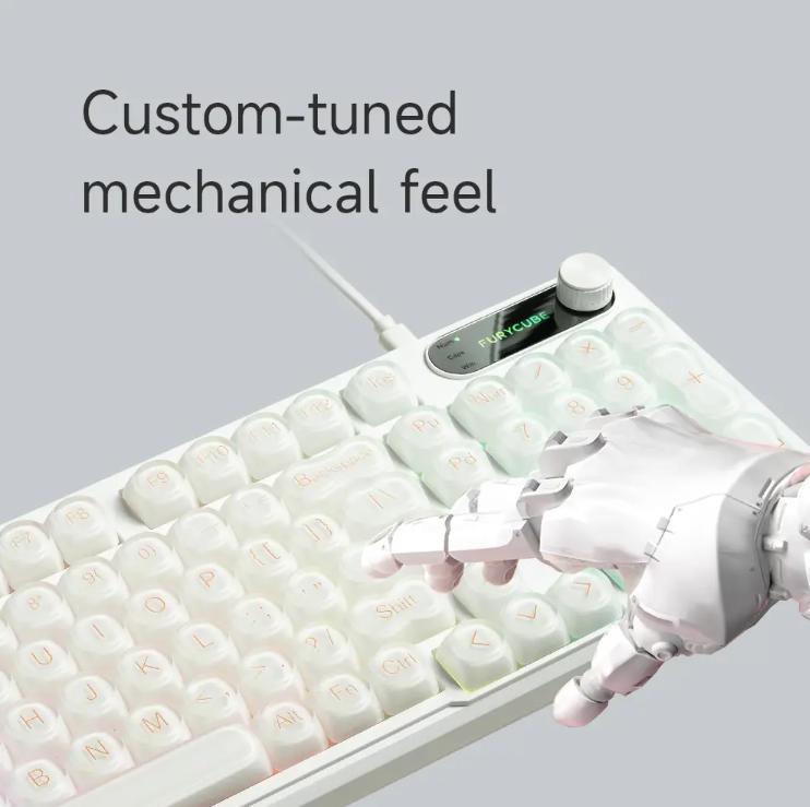 New Upgraded IP98 Wired Keyboard Gradient PBT Keycaps Side-Engraved Backlit Letters Smart Knob Gasket Structure Waterproof RGB Lighting Durable Double-Shot Keycaps Anti-Oil Matte Texture Membrane Keyboard Office Silent, Great Gift