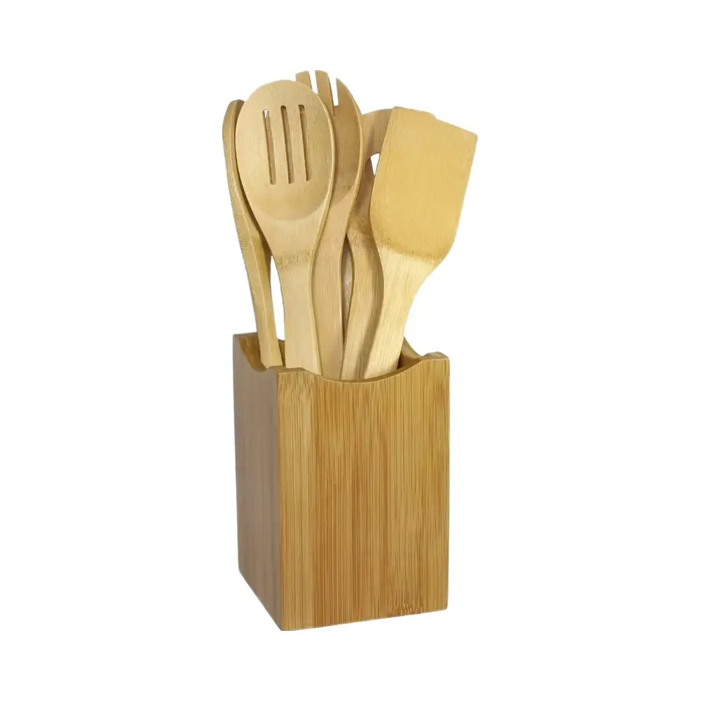 Bamboo Kitchen Utensil Set with Storage Holder
