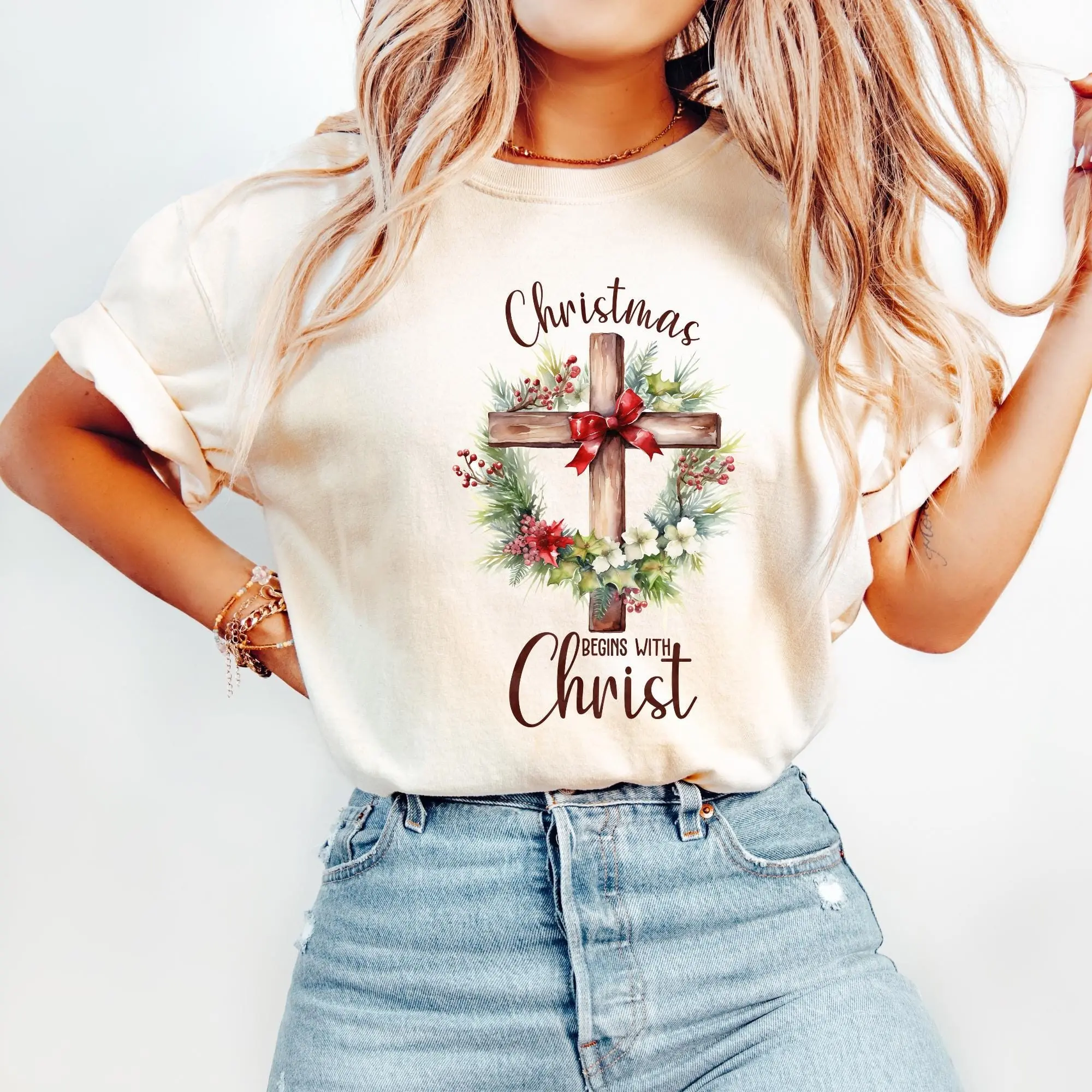 Comfort Colors Christmas Begins With Christ Shirt, Religious Christmas Tee, Christmas Cross Shirt, Jesus Lover Shirt, Merry Christmas Shirt