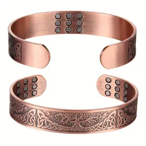 Adjustable Men's Copper Magnetic Bracelet - Hypoallergenic, Solid Cuff Bangle for Wellness & Style