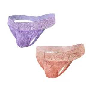 Men's Low Rise Lace T Back Breathable Thongs 2 Pack Small-4XL Ultra-Soft Nylon Spandex Stretchy Waistband Comfortable All Day Wear