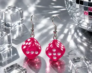 Hot Pink Dice Dangle Earrings