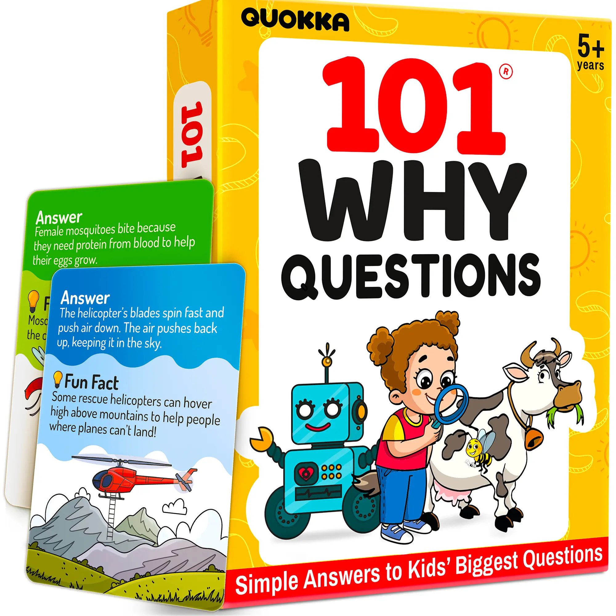 QUOKKA Kids' Learning Flash Cards (101-Count) - Preschool Learning Tool for Ages 4-8, Playful Games with Simple Explanations & Fun Facts, Covers Science, Nature, Space, Boosts Confidence, Builds Critical Thinking, Supports Conversation Skills, Flash Cards
