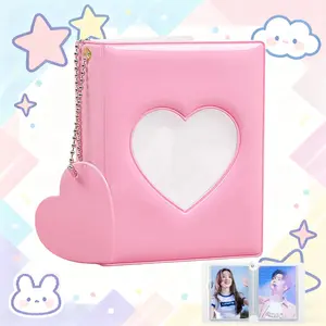 3-inch Kpop Photo Card Holder Book Mini Album with Heart-Shaped Hollow Design & 32 Pockets Portable Pvc Binder for Photos & Cards Pink Decor Gift