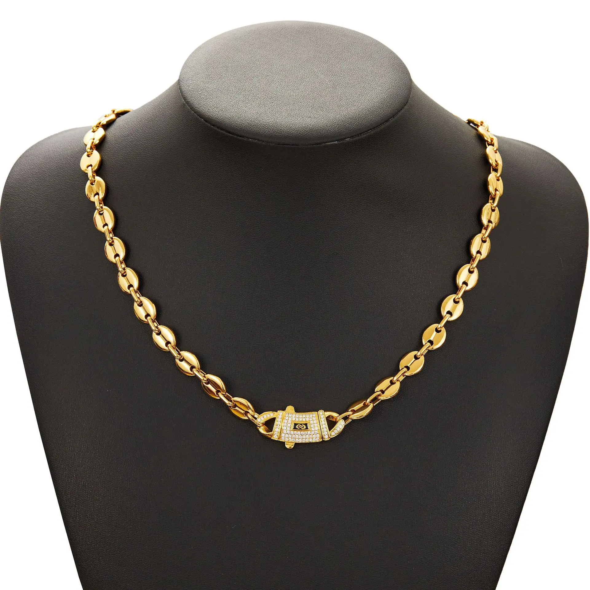 14K gold-plated Cuban link chain necklace with  buckle clasp| Waterproof & tarnish-resistant| Hip hop statement choker for men and women| TikTok trending jewelry gift rapper Hypoallergenic Bracelet Stainless Steel Miami spicy accessories men's