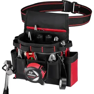 Tool Belt Heavy-Duty, Electrician Tool Pouch with 10 Pockets, 840D Oxford Fabric, Utility Belt with Hammer Holder, Adjustable Tool Belts for Men Women Electrician Carpenter, Construction