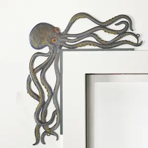 Metal Door Frame Decoration 11.81 x 10.43 Inches Octopus Themed  Decor for Indoor Outdoor Door Window  Office( Color)