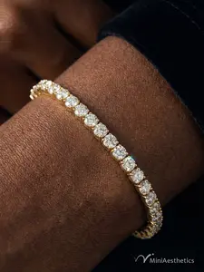 Men's Luxury Sparkling Zircon Tennis Hip Hop Bracelet, Daily Wear Couple Bracelet, Elegant Square Crystal Design