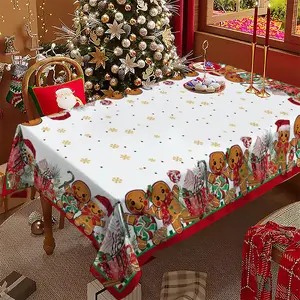 1pc Gingerbread Christmas Tablecloth with Gingerbread Men & Candy Cane Cutouts Design - Holiday Dining Decorations for Xmas, New Year's Eve, Christmas Party Table Setting - Gingerbread Cookie Theme Party Decorations, Perfect for Christmas Gatherings