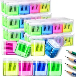 60 Pack Pencil Sharpeners Bulk, Manual Pencil Sharpener for Kids, Double Hole Handheld Pencil Sharpener for Classroom Supplies, Portable Pencil Sharpener for School Office Home, 4 Colors