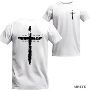 John 14:6 Cross Graphic Tee, Minimalist Christian Short Sleeve, The Way The Truth The Life