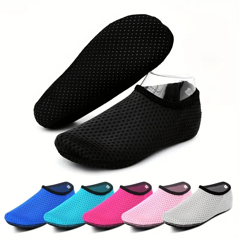 Ladies Solid Color Quick Dry Anti-Slip Beach Water Socks, Lightweight, Fabric Upper, Inner, Sole, ole, for Outdoor Beach Yoga, Swimming, Surfing