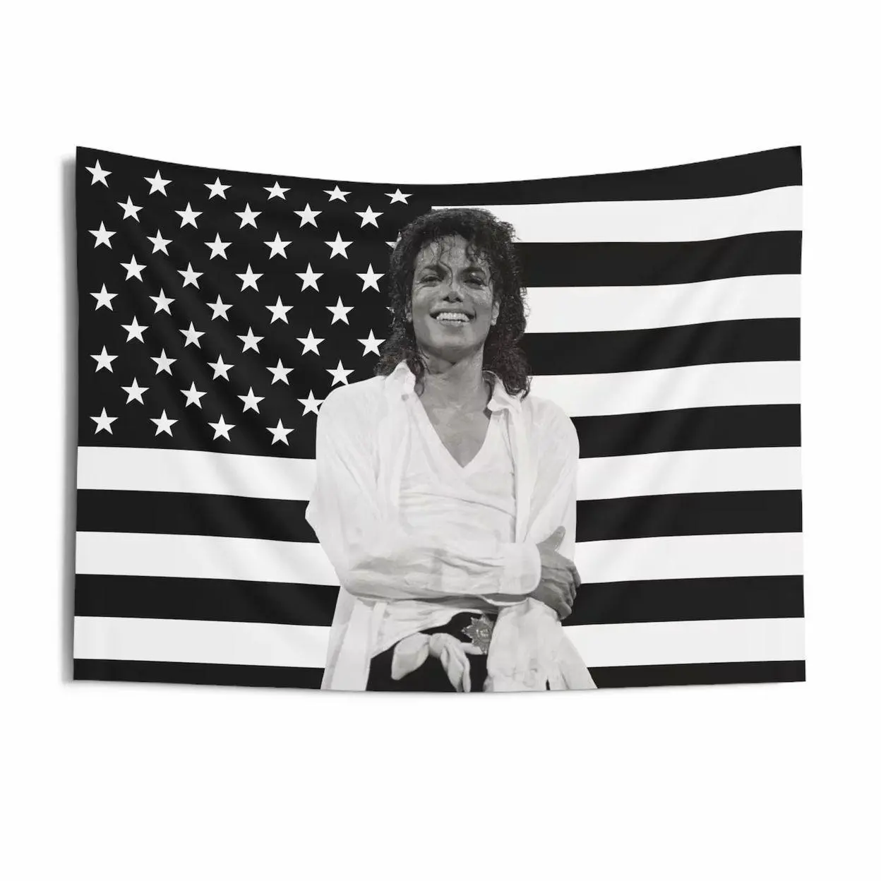 Michael Jackson Classic Black-White American Flag Tapestry - Synthetic Durable Decorative Tapestry, MJ Portrait Living Room Wall Decor for Everyday Home Use