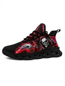 Unisex Gothic Style Print Running Shoes, Skull Fashion Sports Sneakers, Breathable and Non-slip Comfortable Jogging Shoes