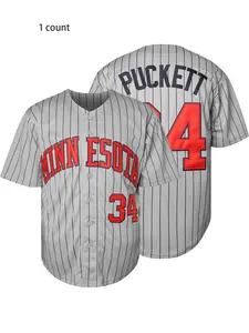 Men's Striped Print Letter & Number Embroidery Button Front Baseball Jersey, Casual Loose Short Sleeve V Neck Baseball Top for Daily Wear, Men's Sportswear for All Seasons