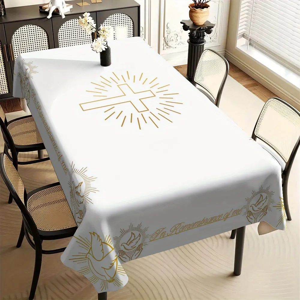 EastJia Made in USA Religious White Altar Tablecloth with Cross & Dove Pattern, Washable Reusable Polyester, Ideal for Baptism, Communion, Easter Worship & Elegant Church Decor