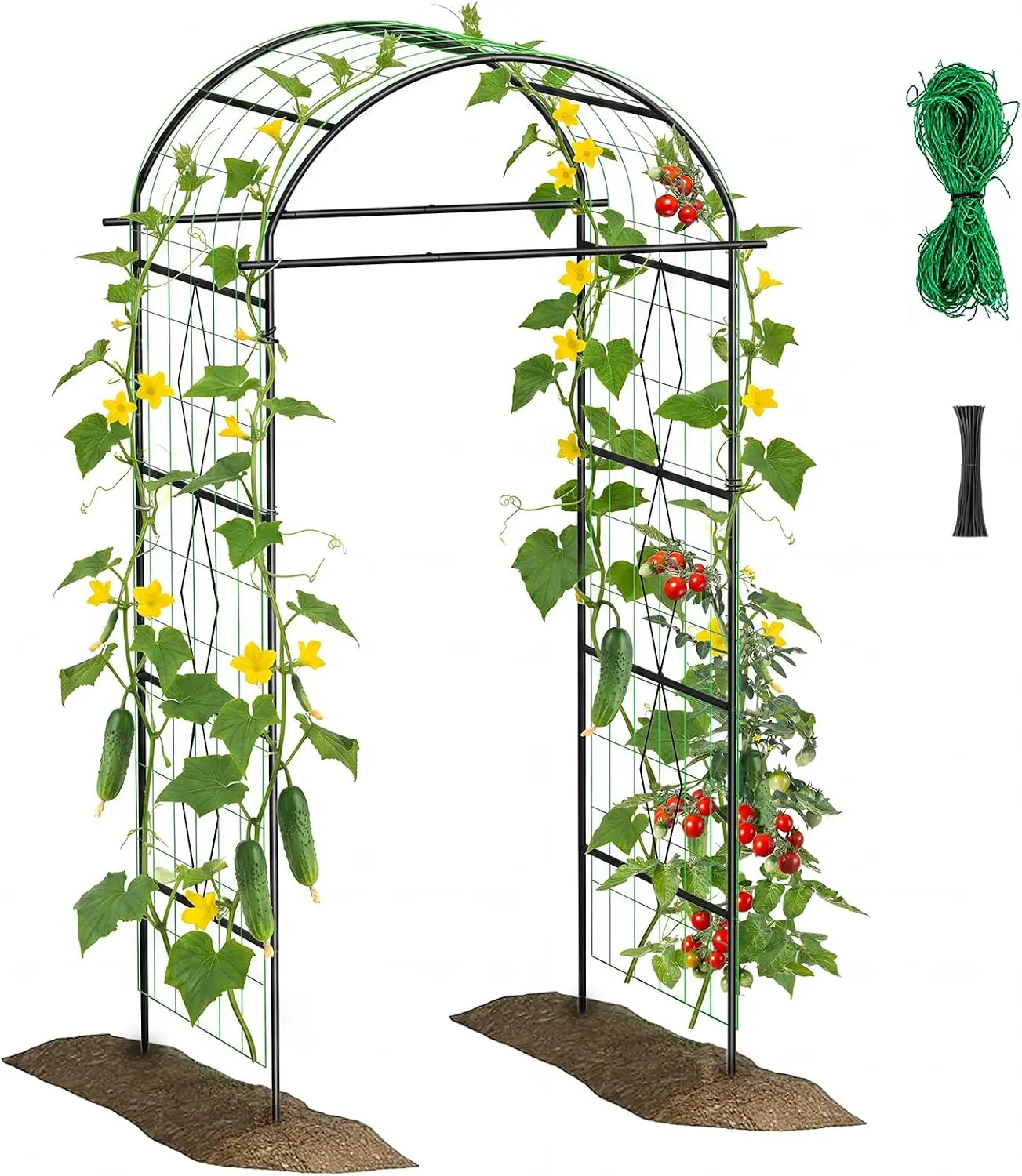 6.5 Ft Tall Heavy-Duty Metal Garden Arch Trellis, Outdoor Plants Support with Netting for Raised Beds – Ideal for Climbing Vegetables (Tomato, Cucumber, Bean), Vines & Flowers