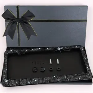1PCS Sparkling Vehicle License Plate Frame, Bedazzled Look with Over 1200 14-Facet Clear Glass Crystals, Includes Free Glitter Box, Car Accessories