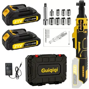 21V Cordless Electric Ratchet Wrench  Heavy-Duty Torque -  Lithium-Ion Batteries & Charger, 8 Sockets, 1/4" Adapter & 3" Extension Bar - Variable Speed Trigger, Ergonomic Grip, for Engine Repair/ Home