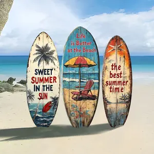 Summer Beach Ocean Theme Surfboard Wooden Sign, Vintage Wall Decor for Home Bar, Retro Decoration for Walls, Wood Plaque Art, Home Decor Gifts