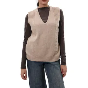 Amazhiyu Women's 100% Wool Sweater Vest Sleeveless V Neck Knitted Pullover Top Regular Length Relaxed Fit Ribbed Trim Medium Size Womenswear Asian Matching Shirts & Shorts