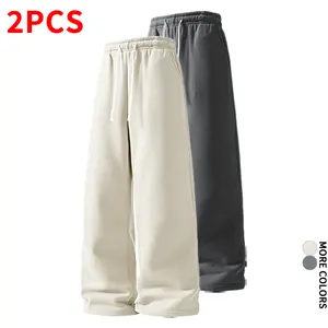 Two-Pack Drapey Wide-Leg Sweatpants – Loose Drawstring, Relaxed Style Long Pants, Street Casual Basic Athletic Pants for Multiple Scenarios