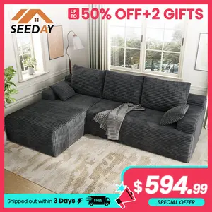104" Cloud Sectional Couch with L-Shape Chaise, Plush Corduroy Velvet Modern Modular Sofa with Deep Seat, No Assembly Required，Upholstered Couches for Living Room Bedroom