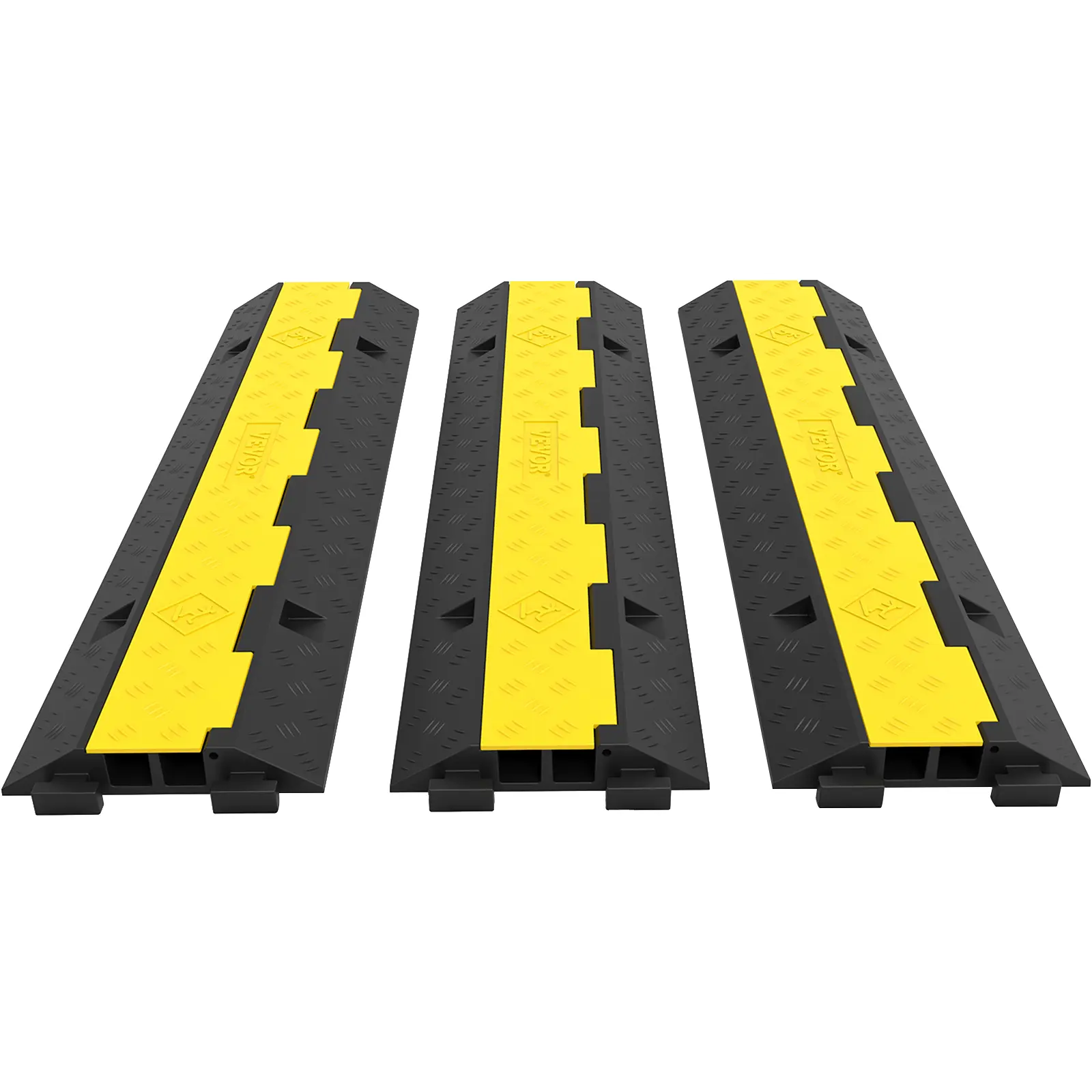 【DealsForYouDays】VEVOR Heavy Duty Rubber Cable Protectors - 3-Pack 2-Channel 11000lbs Cable Management Solutions, Wire Hose Cord Cover Ramps for Outdoor, Garage Floor