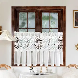 1PC Princess Style White Kitchen Curtain Elegant Hollow Floral Embroidery Cafe Curtain Valance for Bathroom Bedroom Rod Pocket Top (W59 x L27.5 inches)