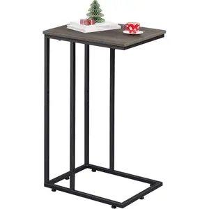 Small Side Table, C Shaped End Table for Couch, Sofa and Bed, Tv Tray Table That Slides Under for Living Room, Bedroom, Bedside, Gray and Black