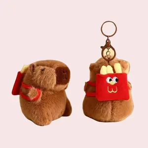 Cute Capybara Plush Keychain Fast Food Backpack Edition 1PC with Red Pocket & Keyring Attachment Cartoon Characters Accessory