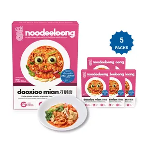 noodeeloong Authentic Thai Red Curry Knife-Cut Noodles, Premium Plant-Based Asian Meal Kit with Real Veggies, Rich Paste & Tofu Puffs, 16g Protein Noodles, Vegan, Ready in 8 Mins, 7.3 oz (Pack of 5)