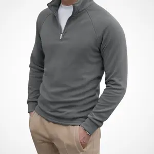 Men’s half-zip stand collar sweatshirt, versatile long-sleeve pullover in Korean style—casual, trendy, and cool for everyday wear