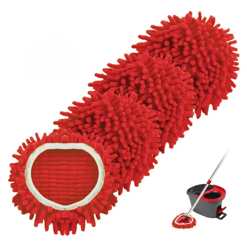 O-Ceda Chenille Mop Heads Replacements 4 Pcs for EasyWring 1-Tank System Reusable Microfiber Spin Mop Replacement Head for Floor Cleaning & Tile Smooth Wooden