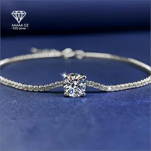 925 Silver Inlaid 1 Carat 5A CZ Luxurious AndTemperament Women'S Bracelet, Valentine'S Day,Christmas, Halloween, Birthday, New Year, Party, Banquet,Wedding, Women'S Jewelry Gift