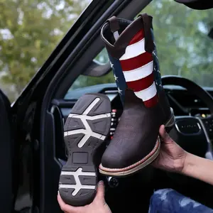 Men’s Brown USA Flag Leather Work Boots- Composite Toe