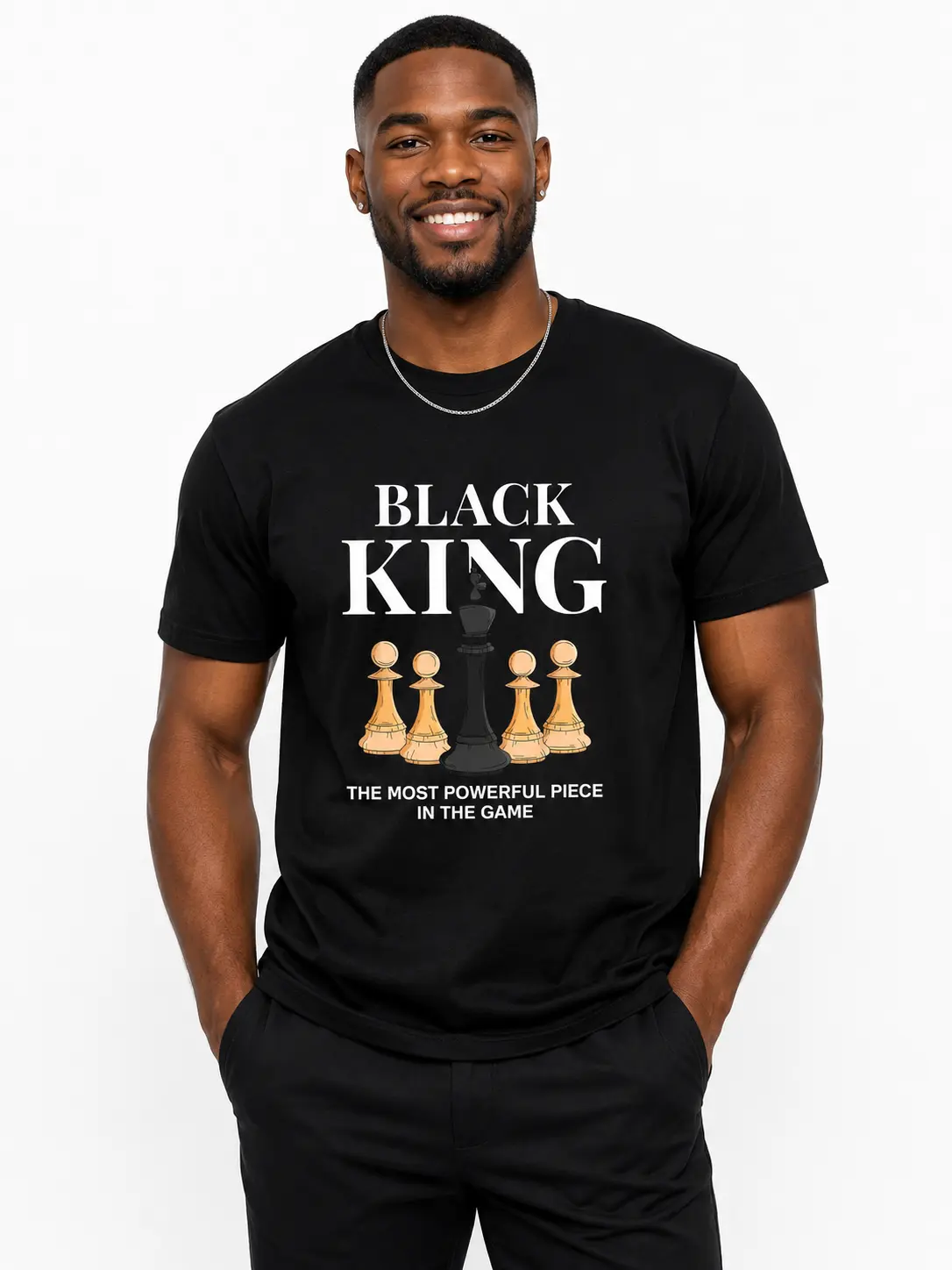 'The Most Powerful Piece' Chess King Print Cotton Plus Size Unisex T-Shirt, Breathable Relaxed Fit Short Sleeve Tee,Trendy outdoor street style,Gooning Meme Y2k vintage Summer Goth T-Shirt,Halloween gift for him\her