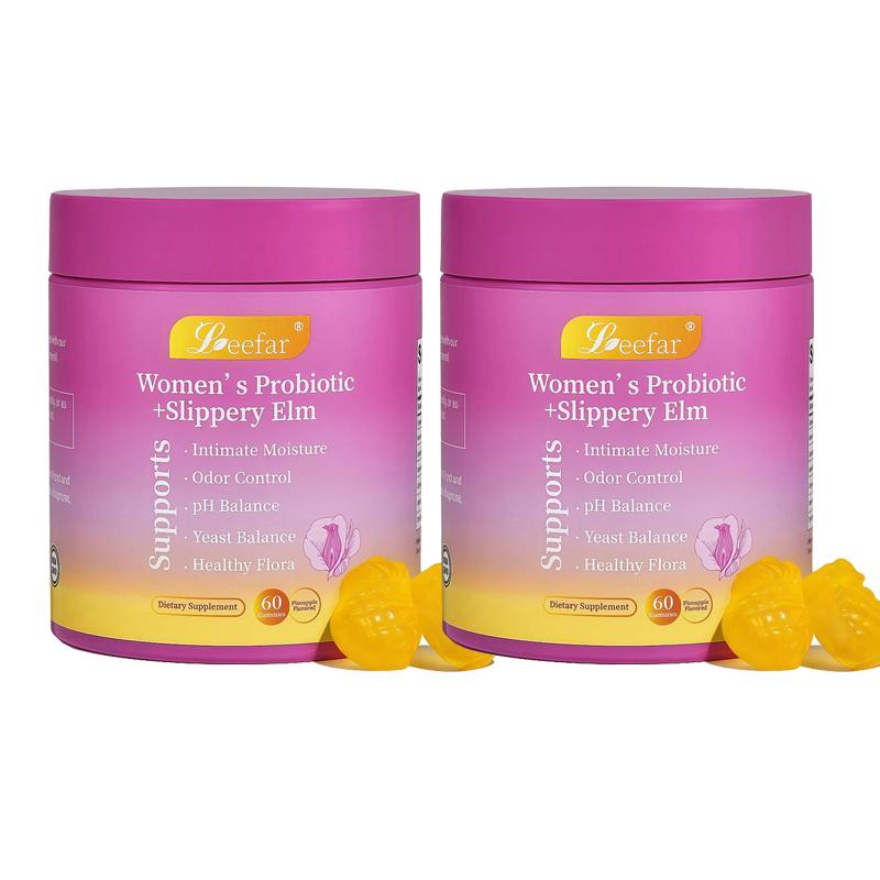 Feminine Healthcare Probiotics Gummies Pineapple Extract Flavors Leefar's with Slippery Elm Prebiotics Lactobacillus Blend for Oder Control & Women's pH Balance & Dryness Hawaiian Pineapple Flavor 60 Count