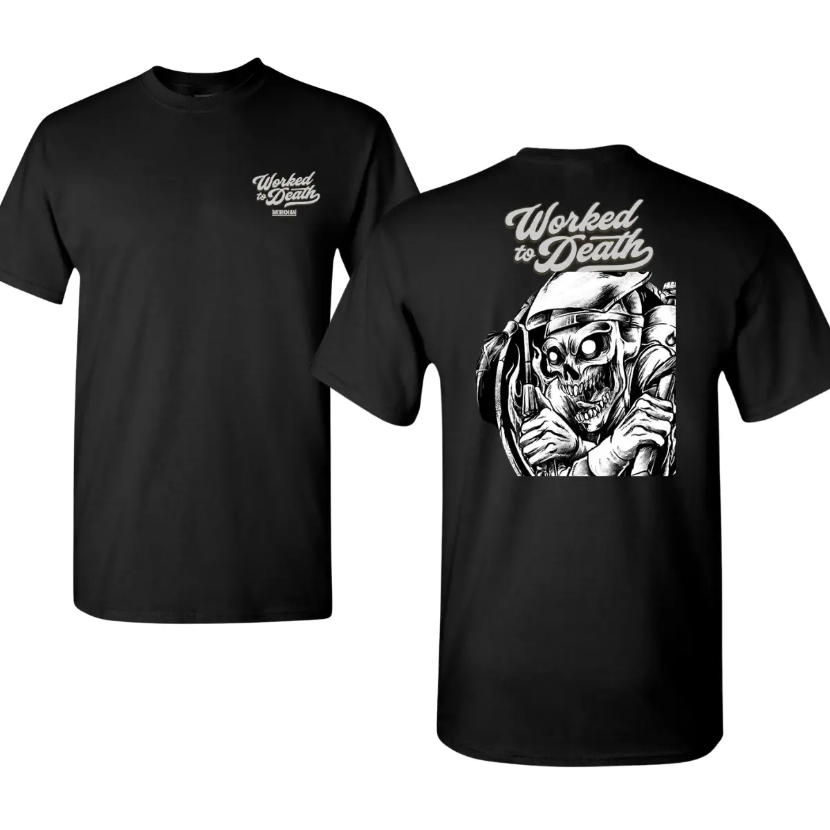 Worked to Death Welding Graphic T Shirt, Skull Welder Back Print with Torch and Bold Lettering, Front Chest Logo Typography, Soft Cotton Blend Shirt, Industrial Streetwear Workwear for Men and Women, Gift for Welders, Fabricators and Blue Collar Heroes su