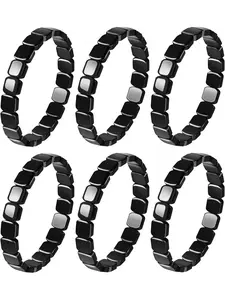 6Pcs Hematite Bracelet for Men Large Size Natural Hematite Beaded Bracelets - Emotional Balance Boost Confidence Energy Healing Bracelets for Men Inspirational Easter Jewelry Gifts