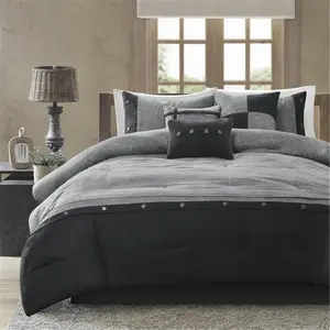 212 MAIN Boone Print Stripe Decorative Bedding Set - 7-Piece Soft Queen Size Bedding Set, Comforter for Reptile & Amphibian Habitat Decor, Grey