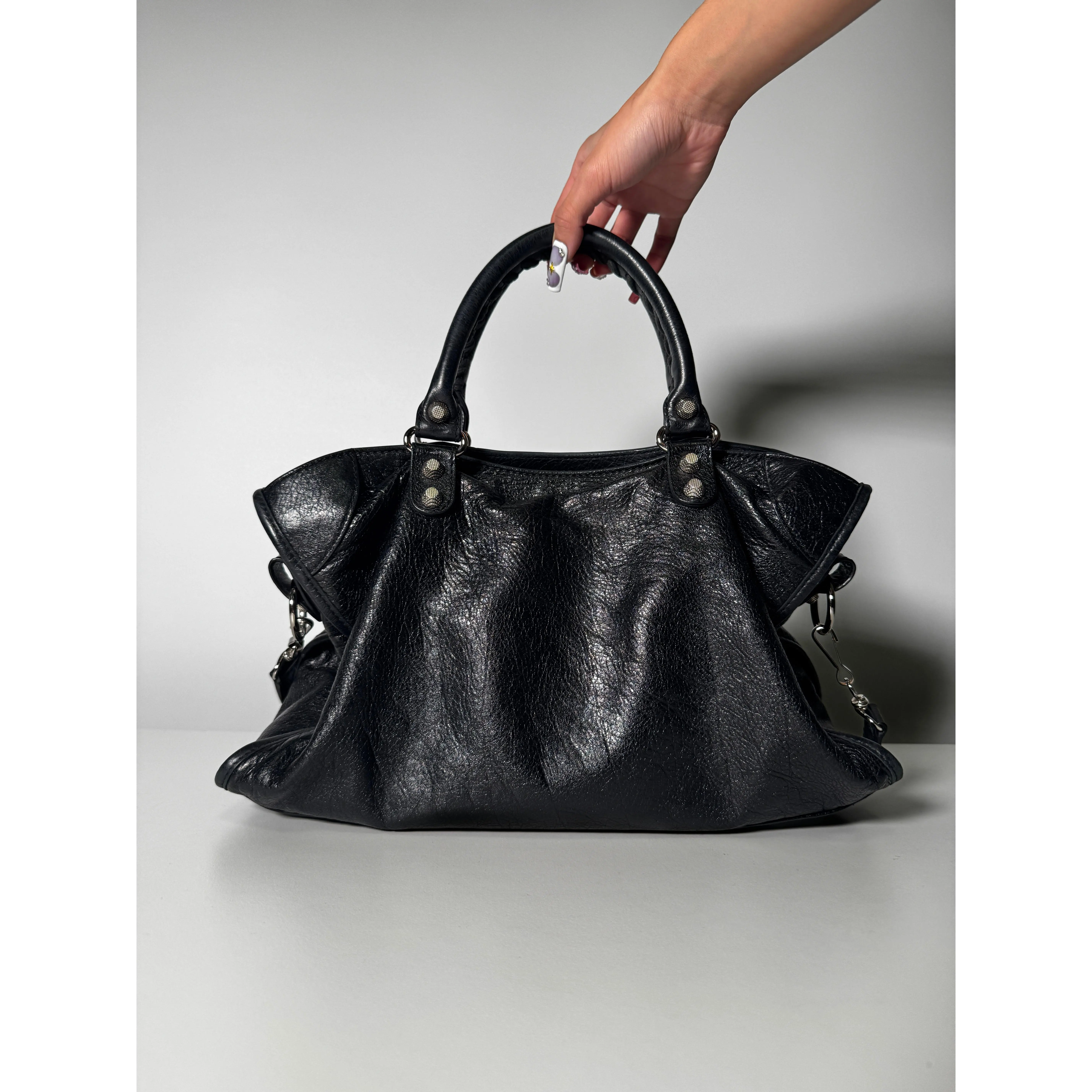 Pre-owned Balenciaga lambskin leather Shoulder Bags City Bag Black 