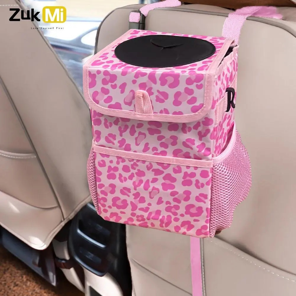 Large Capacity Car Trash Can With Lid, Car Trash Bag, Collapsible Reusable Car Storage Bag, Automotive Garbage Can, Car Interior Accessories, Car Backseat Organizer, Pink
